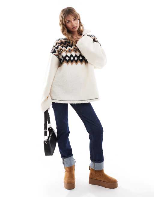 ASOS DESIGN borg half zip with fairisle design, 4 of 4