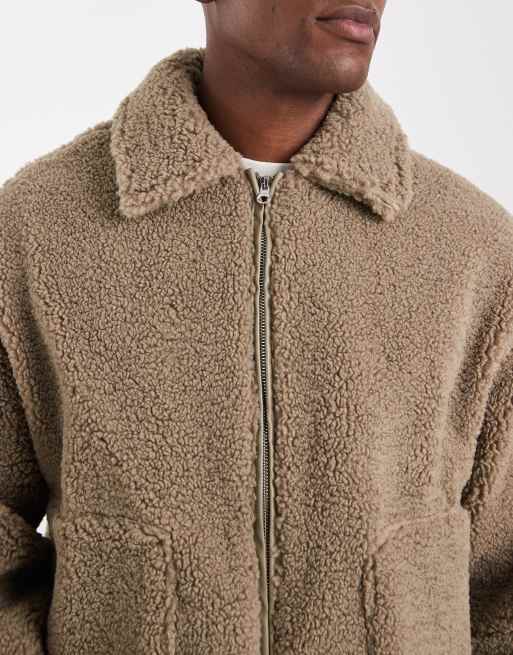 ASOS DESIGN borg harrington jacket in stone , 3 of 5