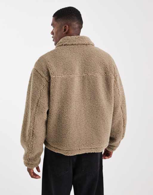 ASOS DESIGN borg harrington jacket in stone , 5 of 5