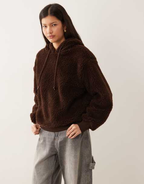 ASOS DESIGN borg heavyweight oversized hoodie in brown - view 1