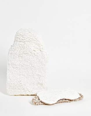 ASOS DESIGN borg hot water bottle and eye mask gift set in stone