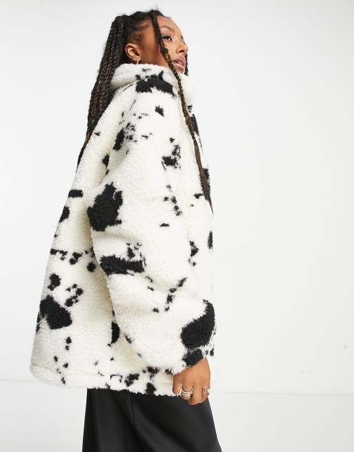 Cow print faux sale fur jacket