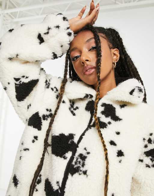 ASOS DESIGN borg jacket in cow print