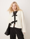 [ASOS DESIGN] ASOS DESIGN borg jacket with bow tie details in ecru-White XS Ecru