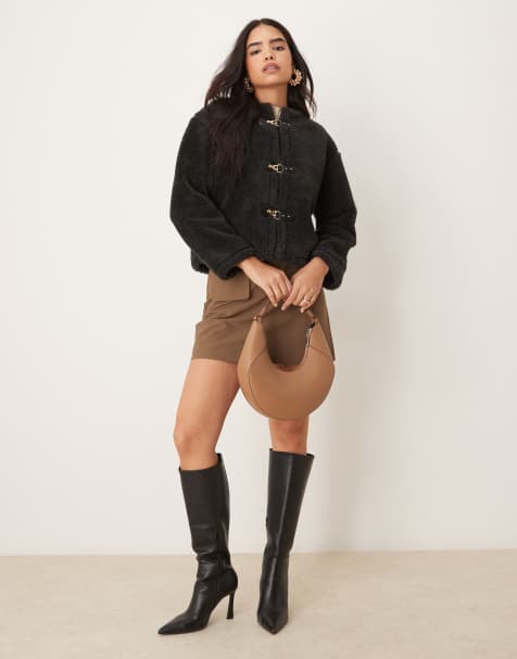 ASOS DESIGN borg jacket with buckle details in black - view 1