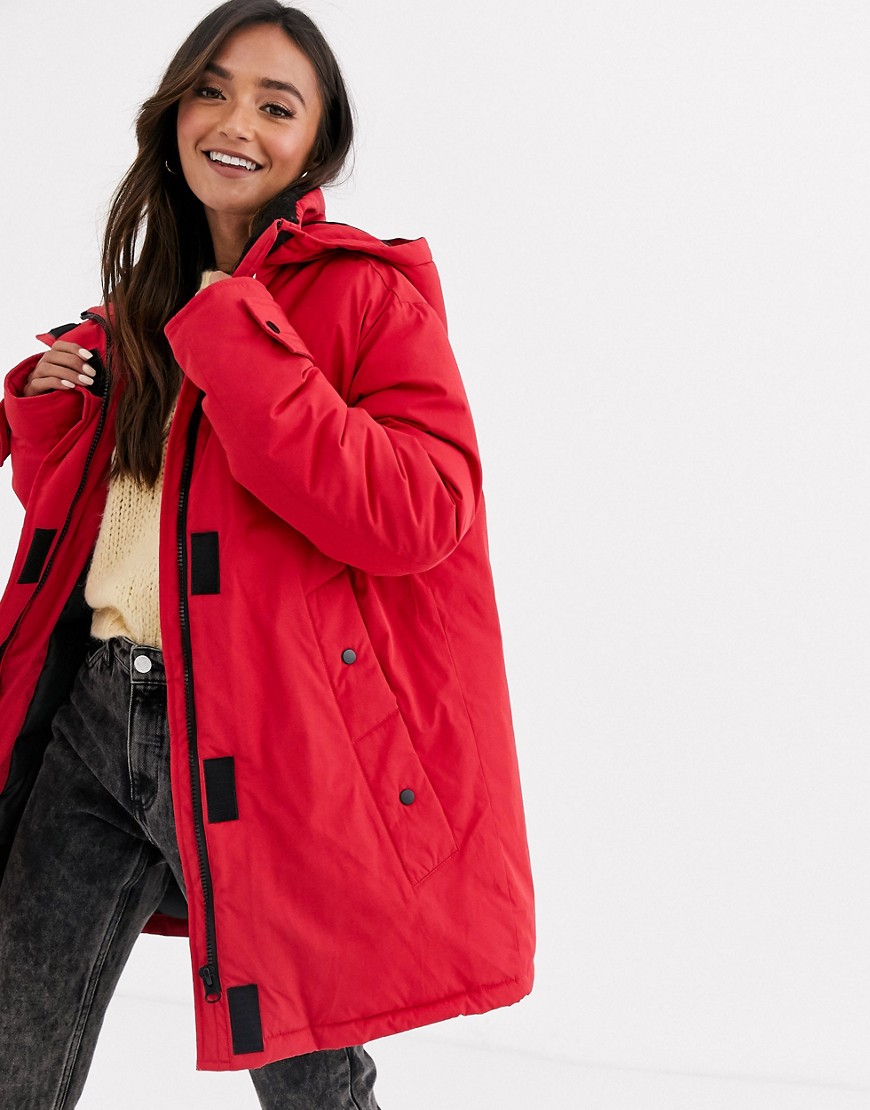 ASOS DESIGN borg lined anorak coat in red