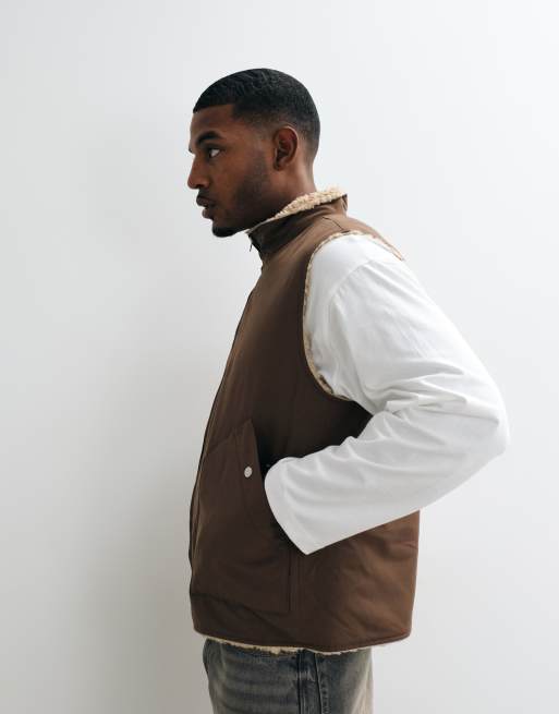 ASOS DESIGN borg lined gilet in brown, 5 of 5