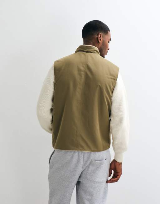 ASOS DESIGN borg lined gilet in khaki, 3 of 5