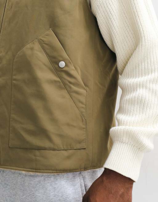 ASOS DESIGN borg lined gilet in khaki, 4 of 5