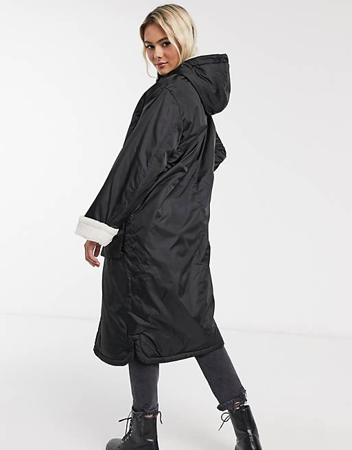 ASOS DESIGN borg lined maxi rain coat in black | ASOS