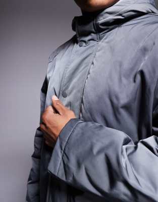 Asos Design Borg Lined Parka In Gray