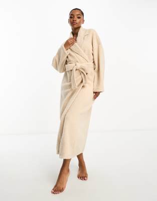 ASOS DESIGN borg maxi robe in cream