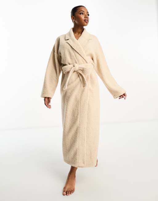 ASOS DESIGN borg maxi robe in cream