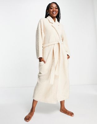 ASOS DESIGN borg maxi robe in neutral