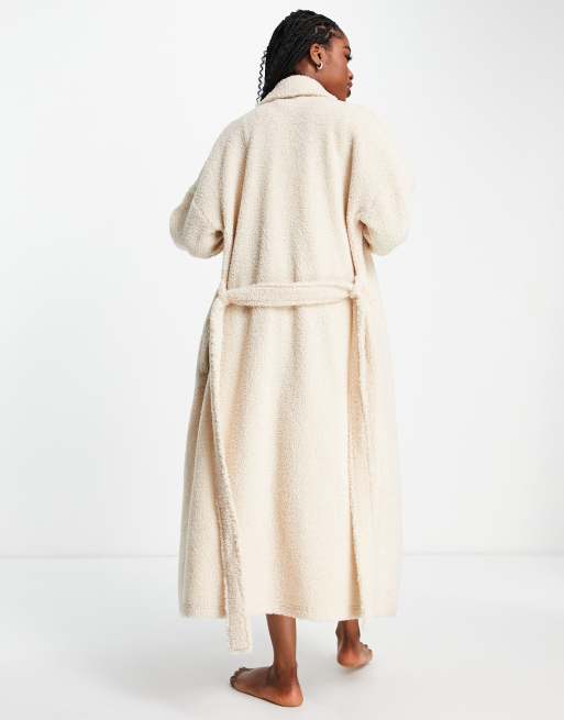 ASOS DESIGN borg maxi robe in neutral