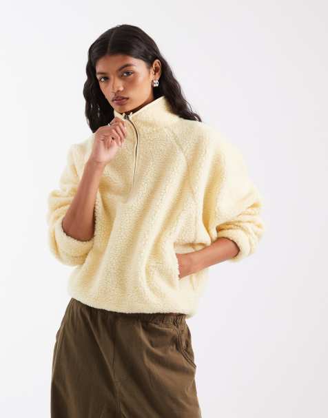 ASOS DESIGN borg med halv dragkedja och kontrasterande kantband i smörgul - view 1