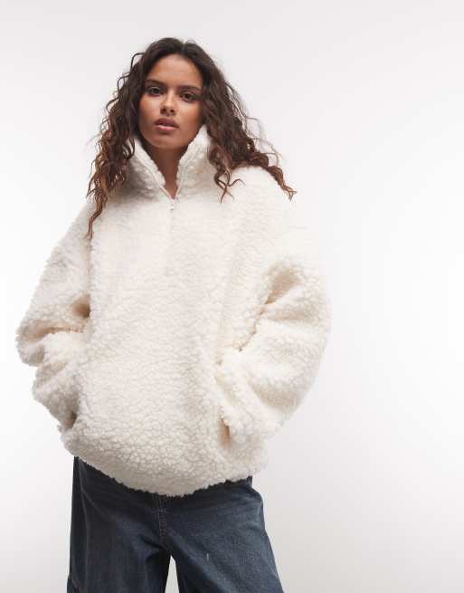 ASOS DESIGN borg med høj luv og halv lynlås i creme, 2 af 4