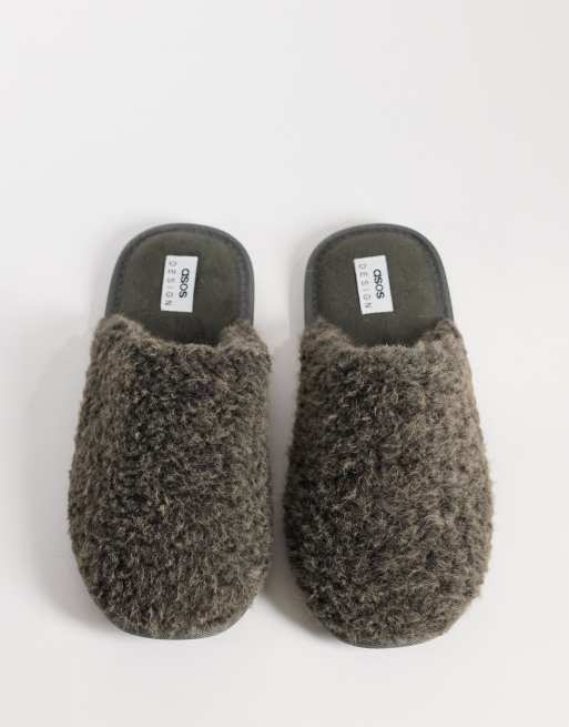 ASOS DESIGN borg mule slippers in mocha, 2 of 4