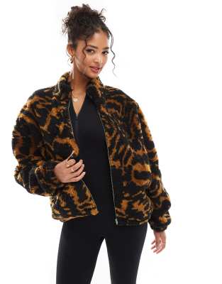 Asos Design Borg Oversized Pull On Zip Through Fleece In Tiger Print-multi