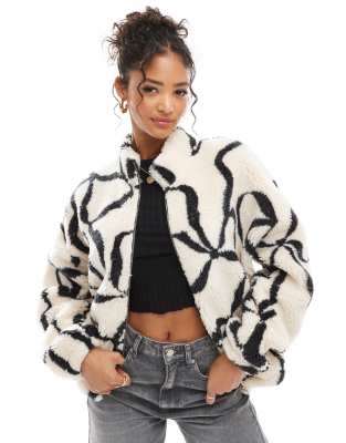 Asos Design Borg Oversized Pull-on Zip Through In Bow Print-multi