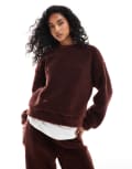 [ASOS DESIGN] ASOS DESIGN borg oversized sweatshirt in chocolate (part of a set)-Brown S Chocolate
