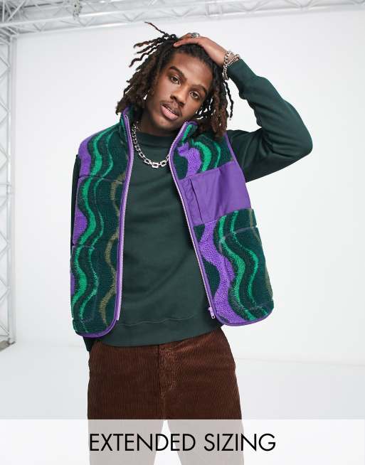 ASOS DESIGN borg printed gilet with swirl print in green | ASOS