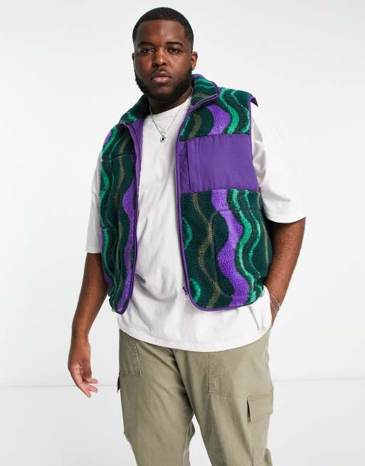 ASOS DESIGN borg printed gilet with swirl print in green | ASOS