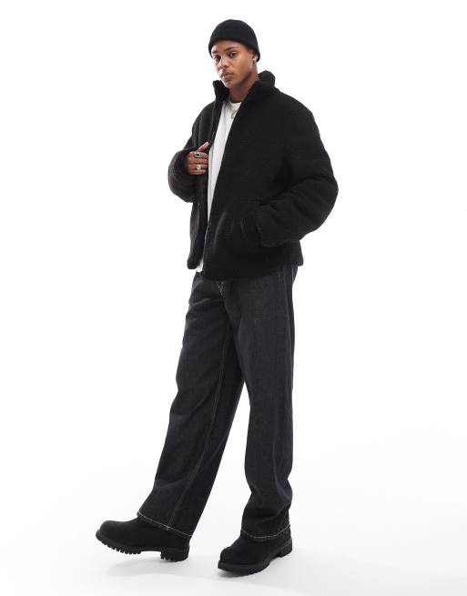 ASOS Design Borg Puffer Jacket in Black