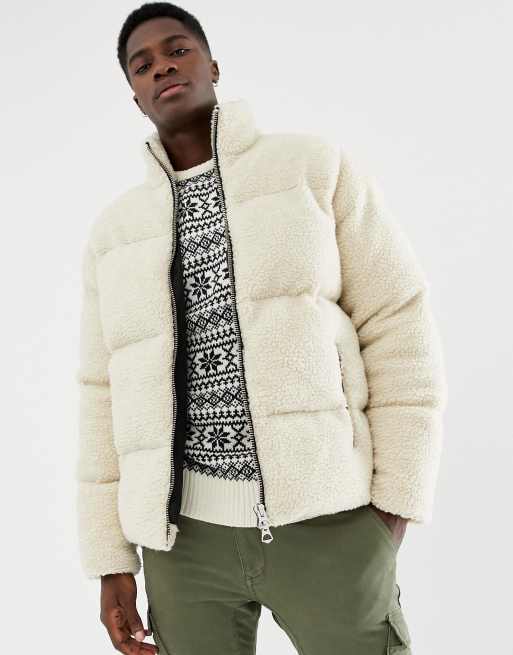 ASOS DESIGN borg puffer jacket in ecru | ASOS