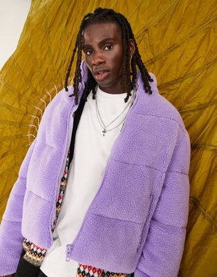 ASOS DESIGN borg puffer jacket in lilac