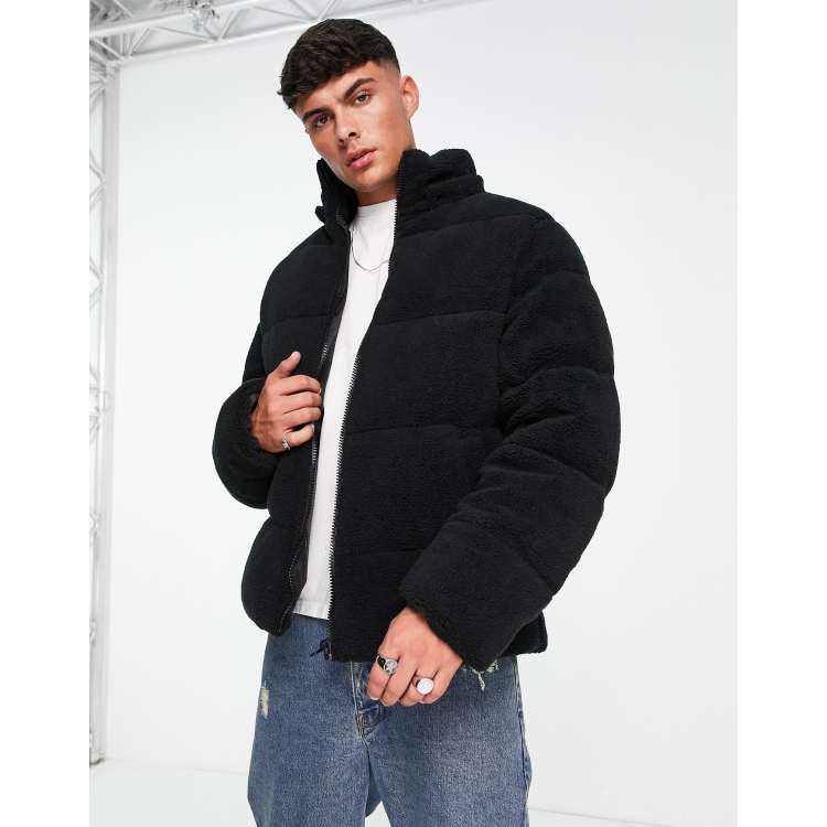 ASOS DESIGN puffer jacket with detachable hood in black