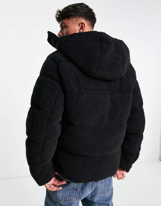 ASOS DESIGN puffer jacket with detachable hood in black