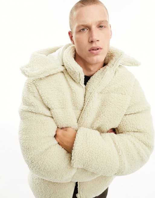 Cream borg sale faux fur hoodie