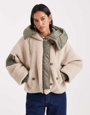 Asos Design Borg Snorkel Hooded Parka In Green