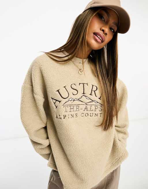 ASOS DESIGN borg sweat with Austria embroidery