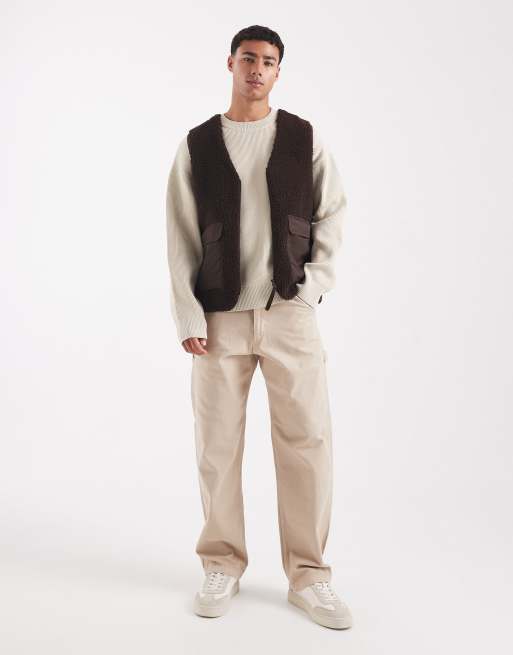 ASOS DESIGN borg utility vest in brown