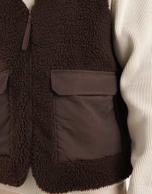 ASOS DESIGN borg utility vest in brown