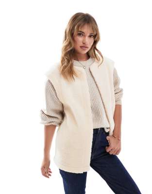 Asos Design Borg Vest In Cream-white