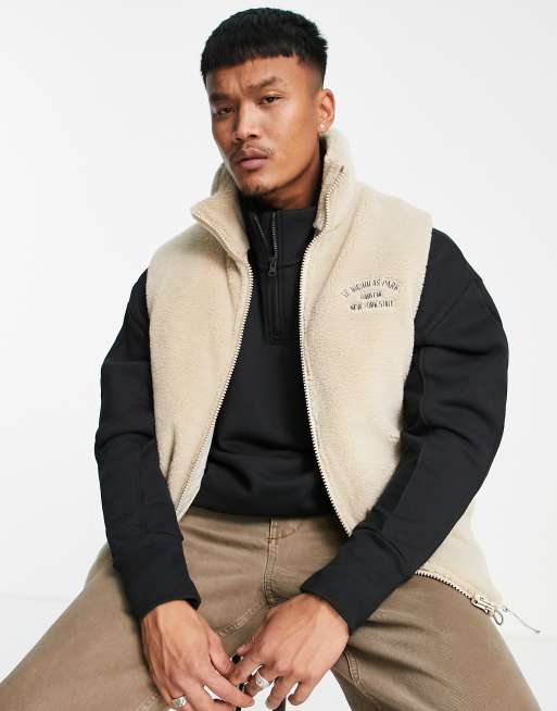 ASOS DESIGN borg vest in ecru