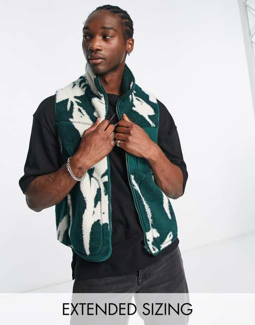 ASOS DESIGN borg vest in green abstract floral print
