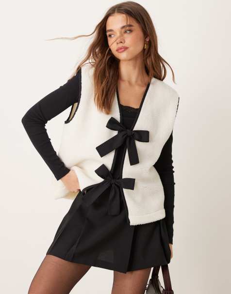 ASOS DESIGN borg waistcoat with bow tie detail in cream - view 1