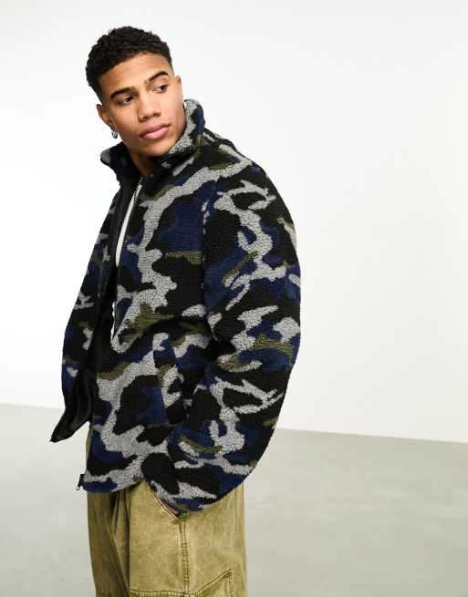 Men's Camo Spliced Borg Longline Coat