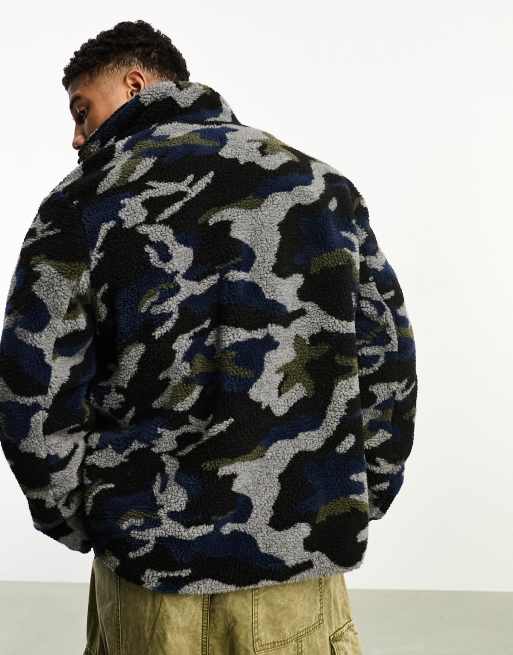 ASOS DESIGN borg walker jacket in camo print