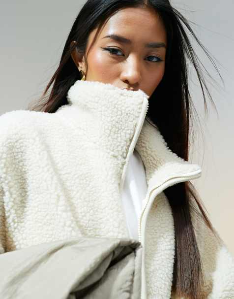 ASOS DESIGN borg zip through fleece in cream - view 1