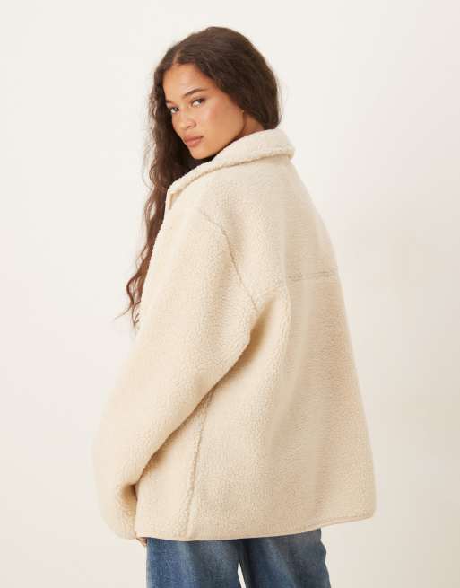 ASOS DESIGN borg zip through fleece in cream