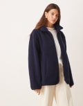 [ASOS DESIGN] ASOS DESIGN borg zip through fleece in navy S NAVY