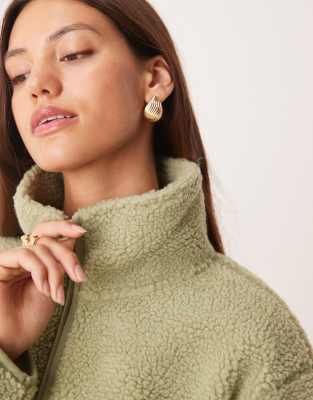 Asos Design Borg Zip Through Fleece In Green
