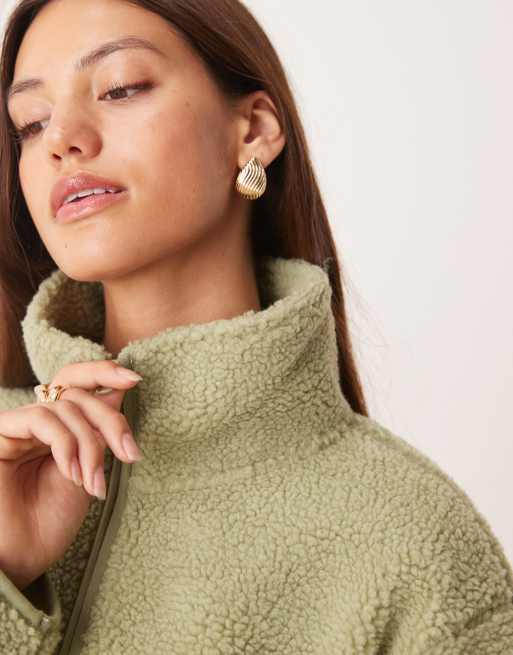 ASOS DESIGN borg zip through fleece in sage green