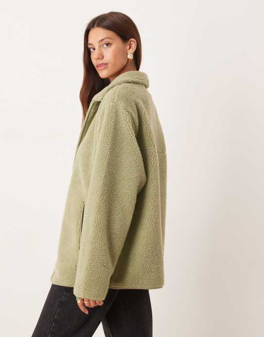 ASOS DESIGN borg zip through fleece in sage green