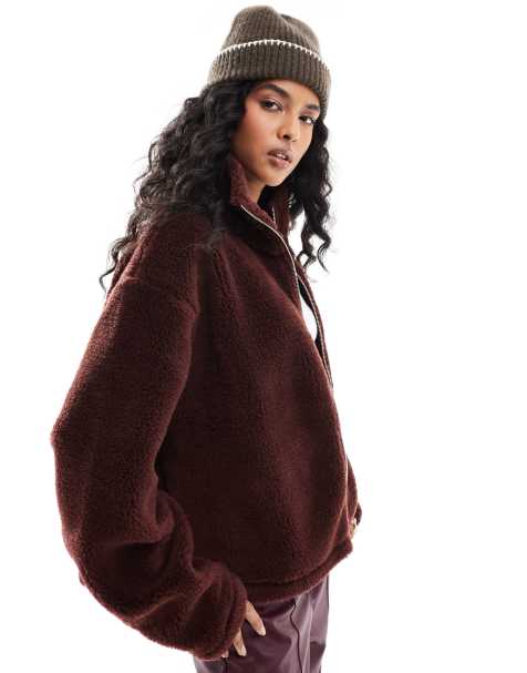 ASOS DESIGN borg zip through in chocolate - view 1